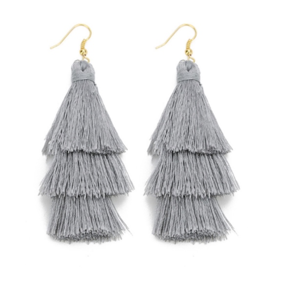 Tiered Tassel Drop Gray Dangle Earrings - Picture 2 of 5
